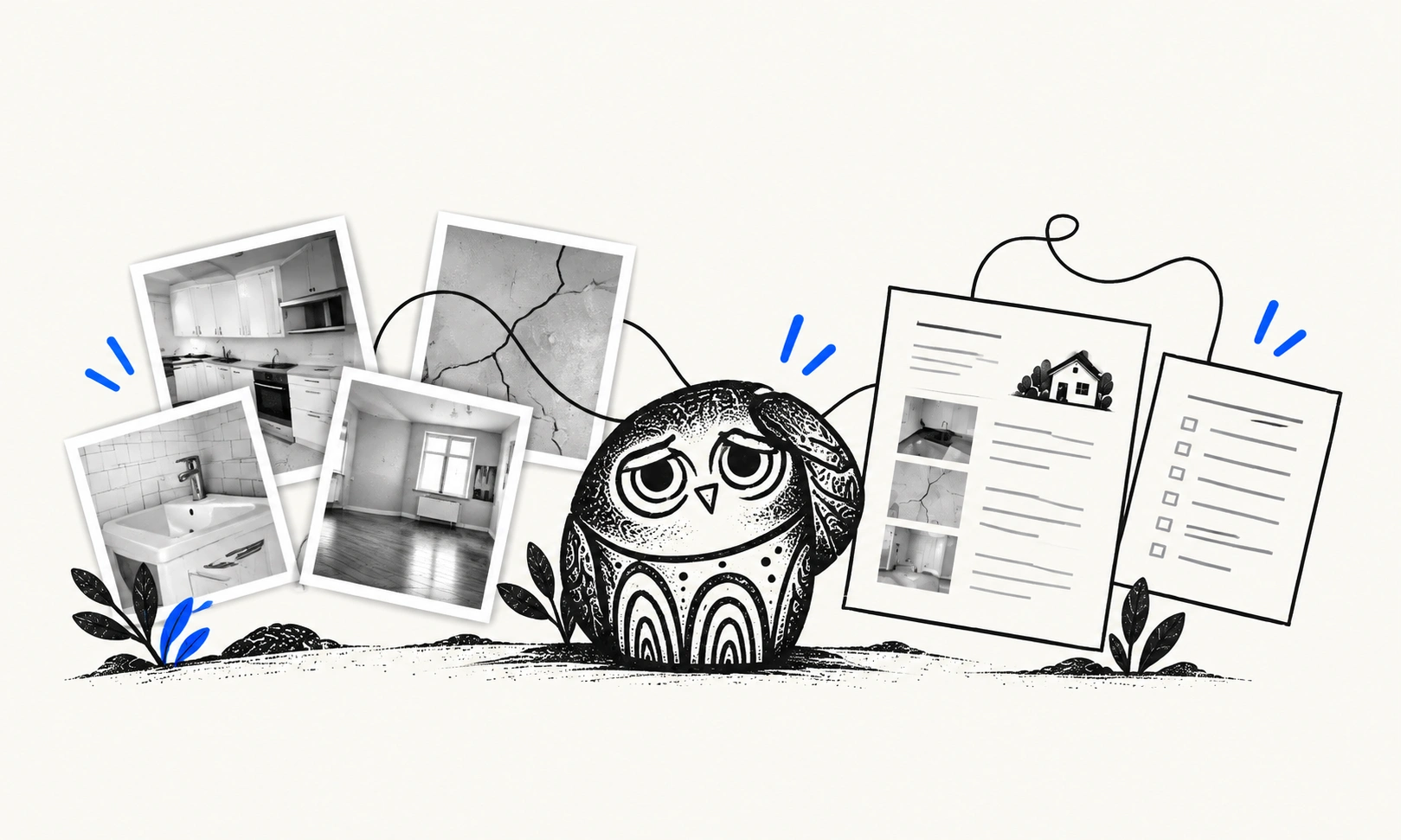 A small worried Aowow surrounded by photos and paperwork