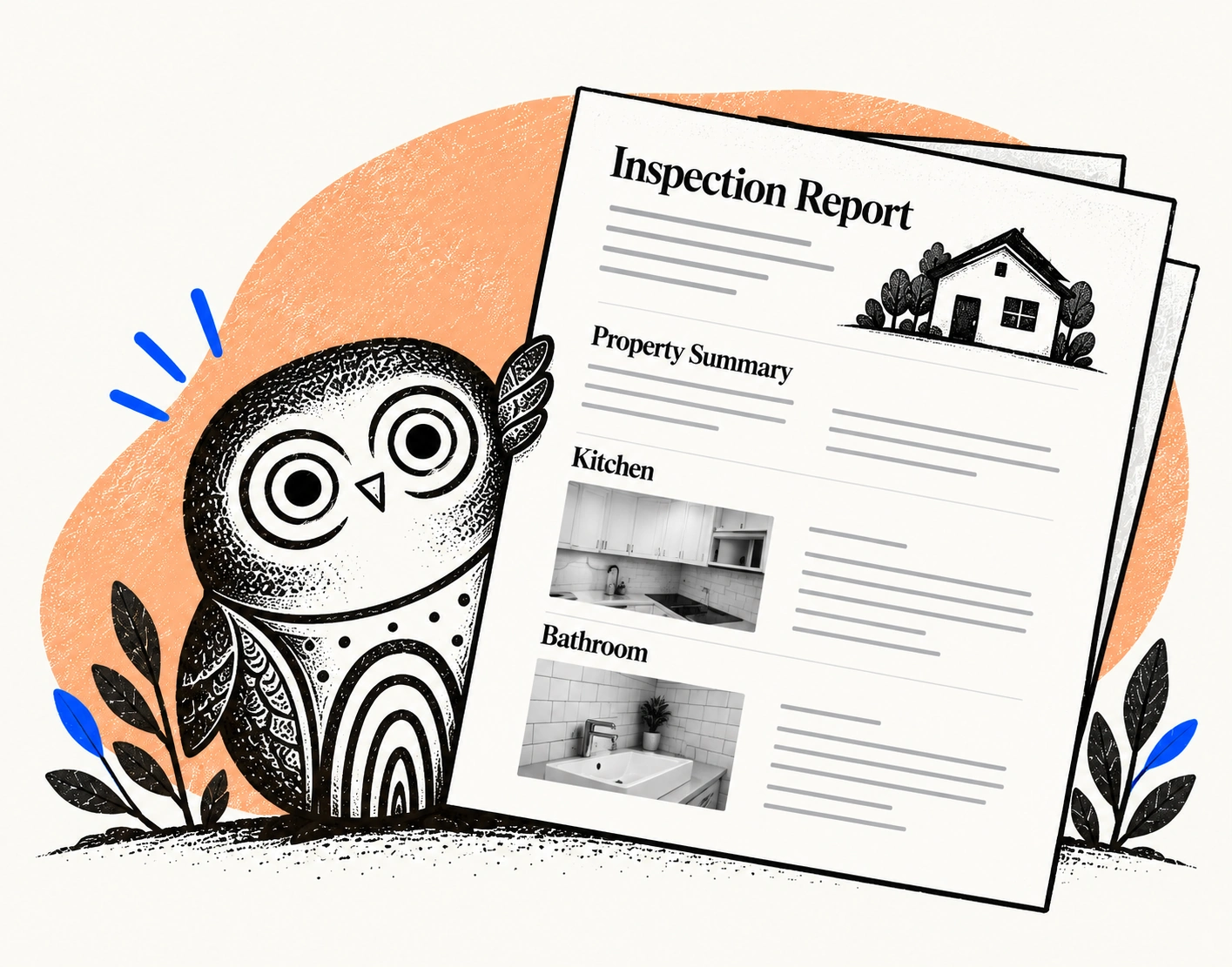 Illustrated inspection report showing summary and room photographs
